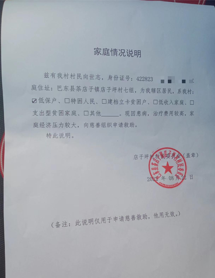 经花光家里本就不多的积蓄，亲戚朋友也都是普通农民借不到钱。证明材料