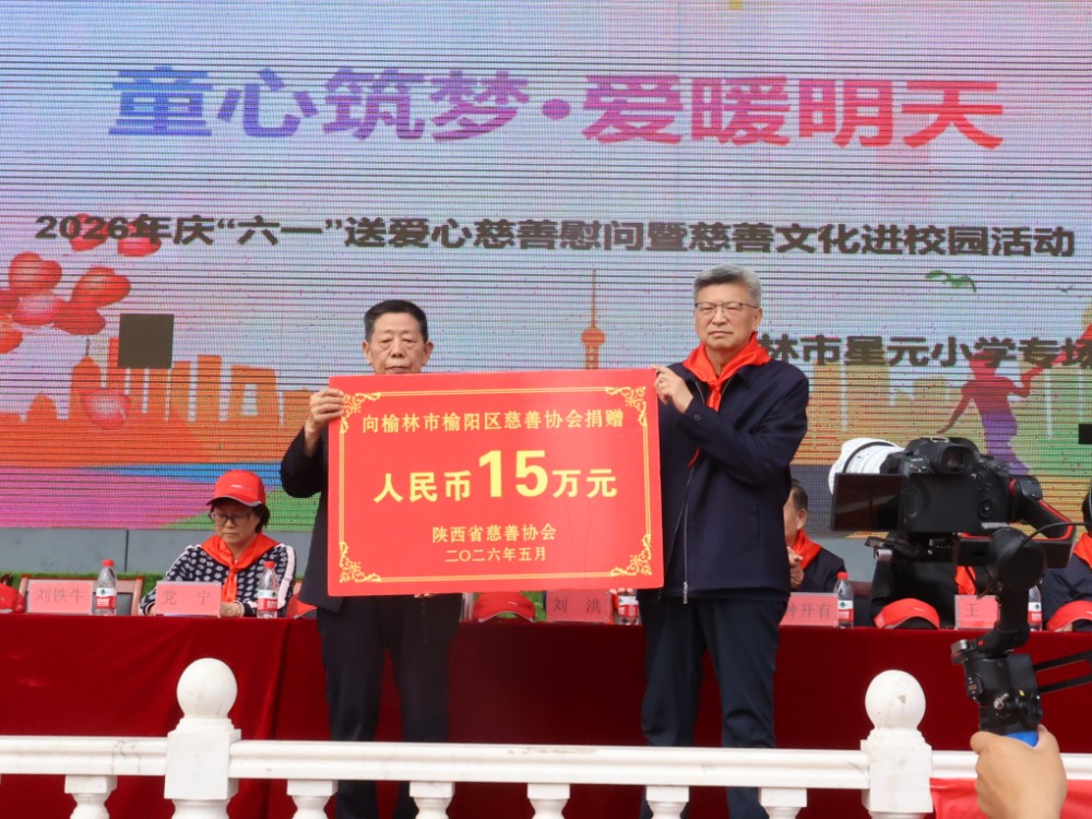 3.陕西省慈善协会副会长赵浩义向榆阳区慈善协会会长刘铁牛递交捐赠牌.JPG